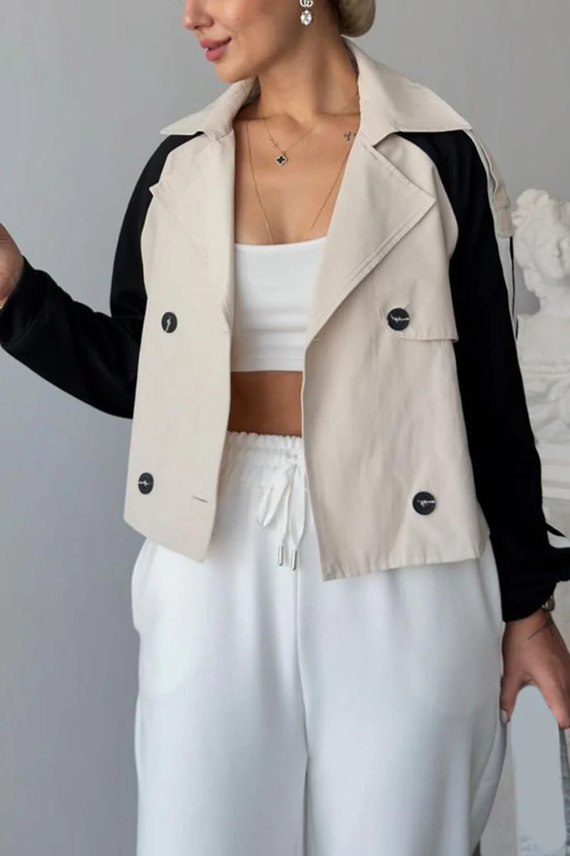 Women's double breasted lapel short trench coat